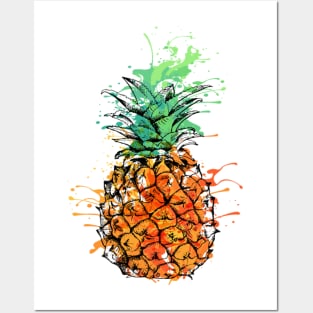 Splash Pineapple Watercolor Posters and Art